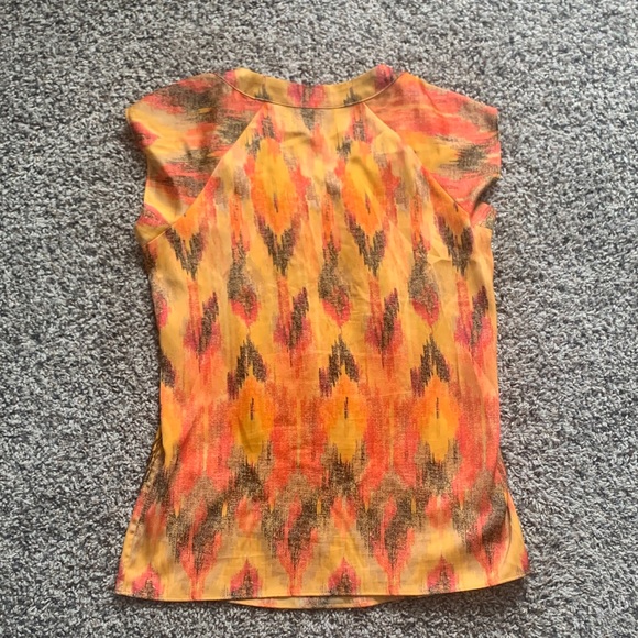 Ann Taylor Orange and Yellow Patterned Blouse Beaded Tribal - Picture 5 of 5